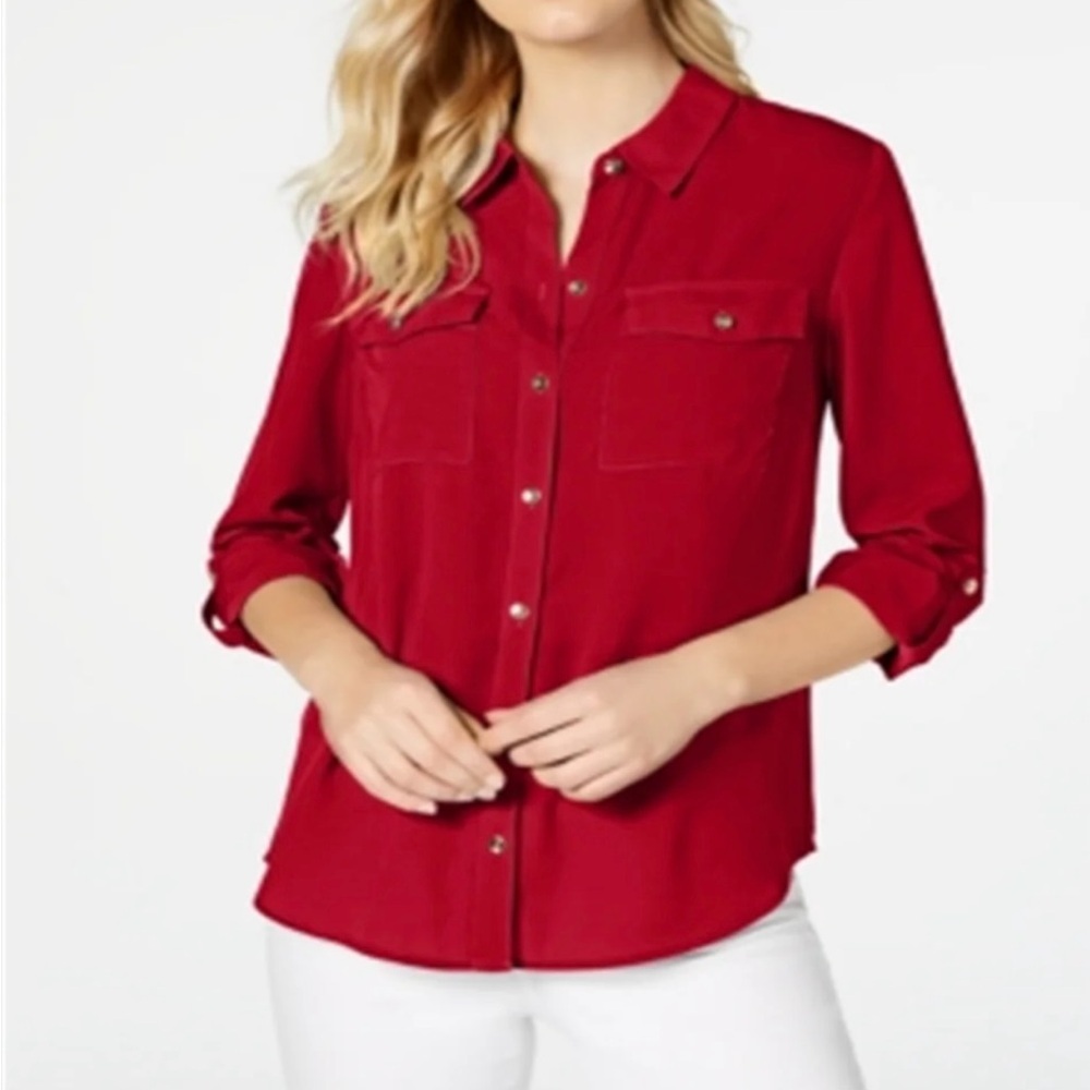Chico’s Women's Red Button-Up Blouse Size 3 (XL)